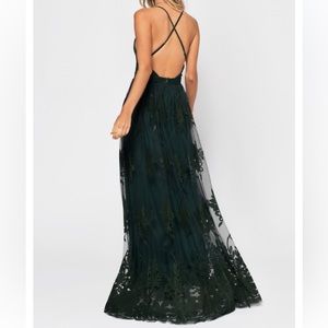 Emerald Green Lace Evening Gown